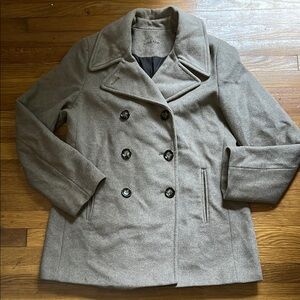 Calvin Klein Gray Peacoat with Notched Lapels and Structured Shoulders